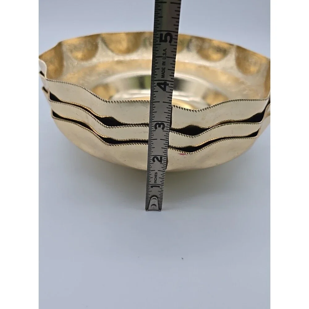 VTG 3 Kalian NYC Gold Aluminum Bowls Dishes Italy Scalloped Edge Intricate